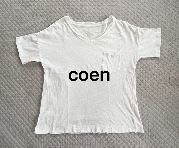 コーエン coen Vネック半袖コットンTシャツ サイズM Tシャツ ホワイト 半袖 白 胸ポケット