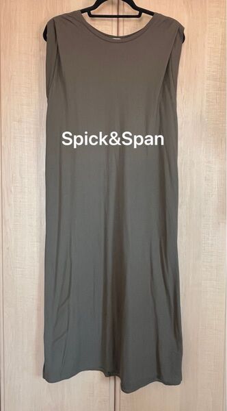 スピックアンドスパン Spick&Span キョウネンテンジクAラインワンピース ノースリーブ カーキ コットン ロングワンピース