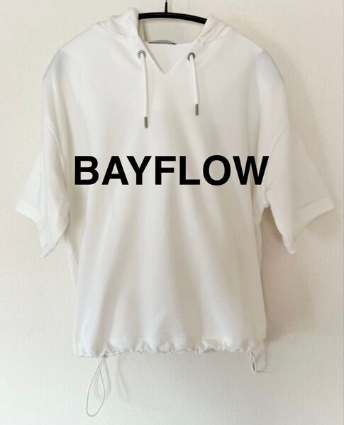 ベイフロー BAYFLOW 半袖ドローコード フーディ パーカー 白 ホワイト サイズフリー ショート丈