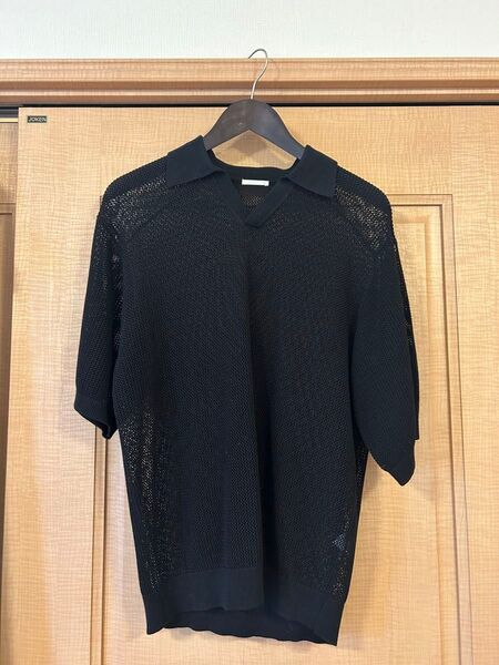 GU ウォッシャブルニットスキッパーポロシャツ ブラック Sサイズ