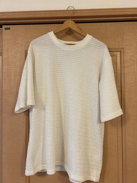 GU メッシュテクスチャー クルーネックT(5分袖) ホワイト XL