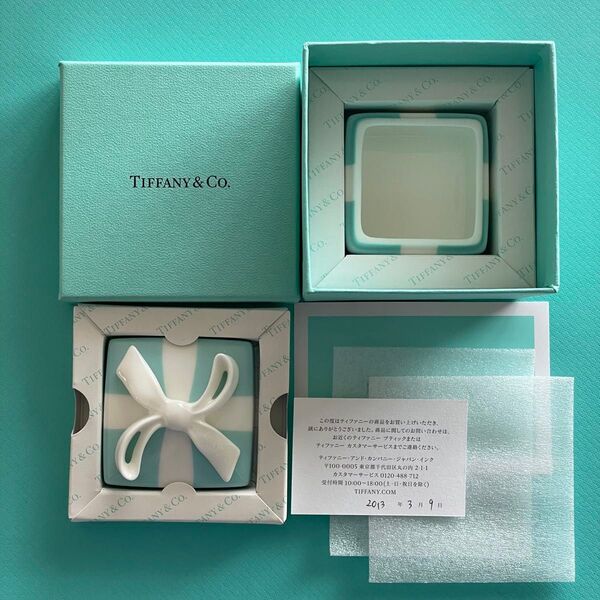 未使用保管品 ティファニー ミニ ブルー ボウ ボックス 小物入れ リボン 陶器 廃盤 TIFFANY ジュエリーボックス