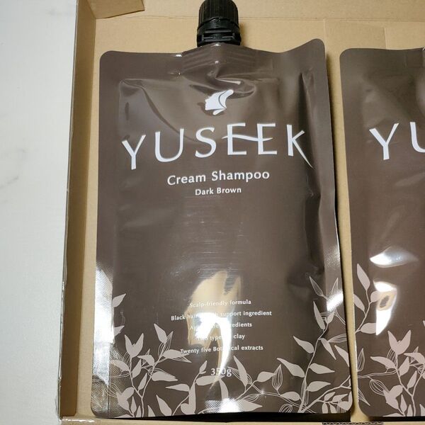 ①YUSEEK ヘアカラークリームシャンプー ダークブラウン 350g(白髪染め)1点