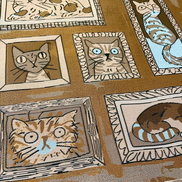 j14▼160×50cm▼ジャガード織物生地▼ネコ 猫柄 パネル柄 レトロ ジャカード ゴブラン 油絵 ハンドメイド 布地