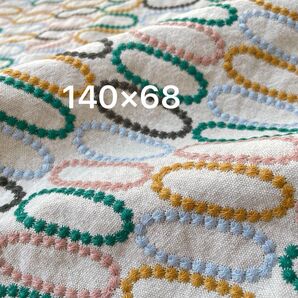 s1▼140×68cm▼コットンリネン刺繍生地▼サークル柄 ドット柄 タンバリン柄 カラー 立体感 カラフル 中厚