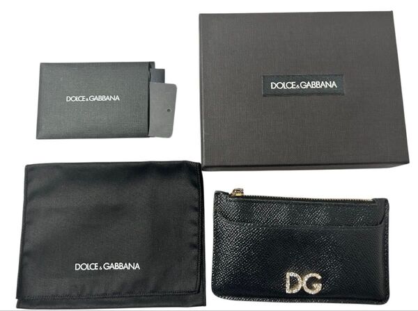 【美品】ドルチェ&ガッバーナ カードホルダー コインケース パスケース ロゴクリスタル 本革