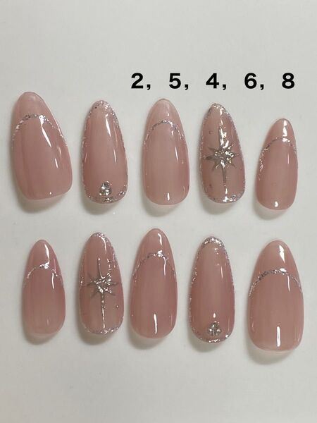 31.ネイルチップ ピンクベージュ シルバー ミラー ラメ ニュアンス