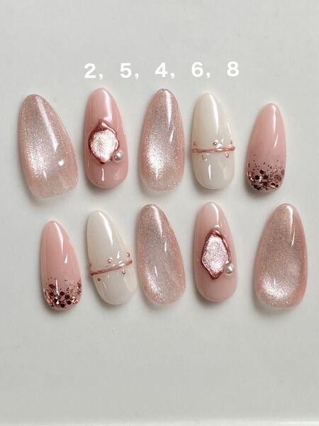 35.ネイルチップ ニュアンス ピンクベージュ ピンクゴールド ちゅるんネイル りんぐネイル