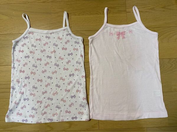 ☆中古☆130リボン柄ピンク系キャミソール肌着2枚セット女の子