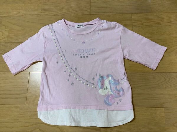☆中古美品☆130ユニコーンポシェット柄5部丈カットソー女の子