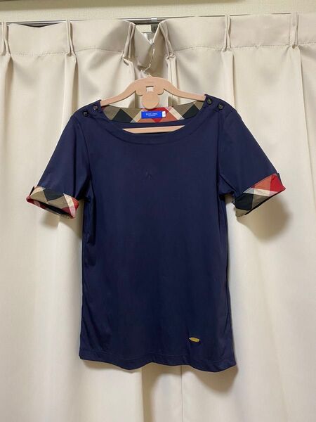 ☆美品☆38ブルーレーベルクレストブリッジネイビー半袖カットソー三陽商会