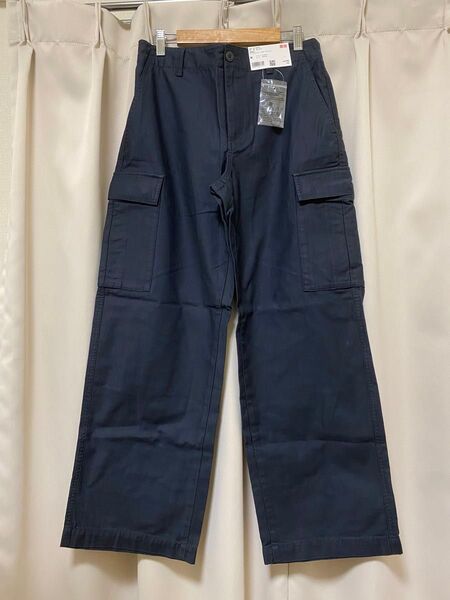 ☆新品タグ付☆Mユニクロ黒ワイドストレートカーゴパンツ