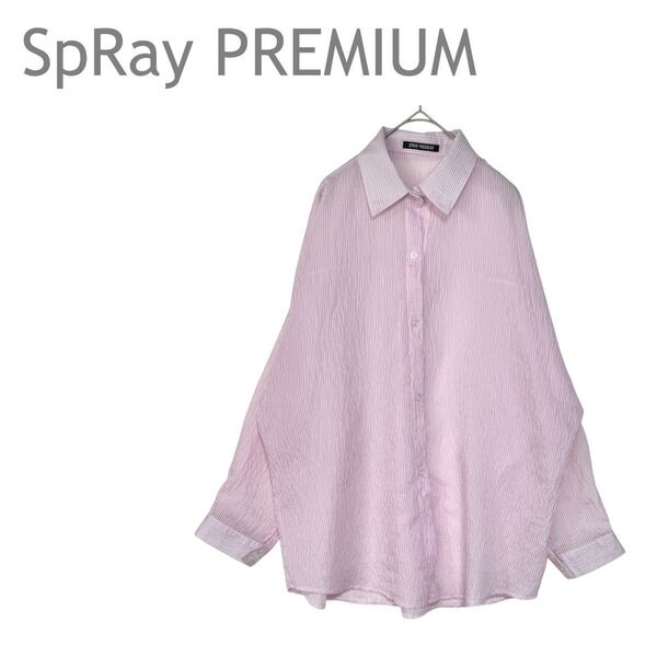 SpRay PREMIUM/スプレイプレミアム シアーシャツ 長袖 トップス 羽織り ストライプ ピンク