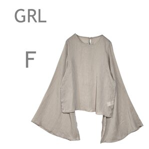 【タグ付未使用】GRL/グレイル 楊柳シフォンフレアスリーブスリットトップス カットソー F