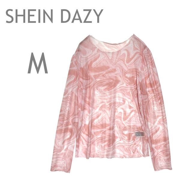 SHEIN DAZY/シーインデイジー シアーカットソー トップス 長袖 シースルー マーブル柄 M
