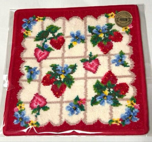 ☆FEILER☆フェイラー☆ 新品 ストロベリーフィールドプティ シェニール織ハンカチ イチゴ 苺 お花柄 格子チェック柄