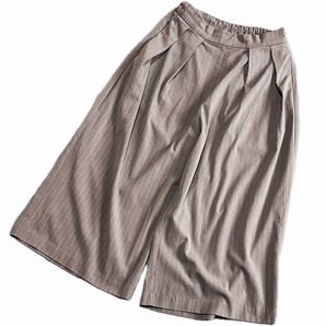 ワイドパンツ ガウチョ パンツ Mサイズ グレー ストライプ柄