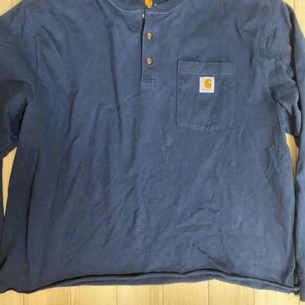 Carhartt 長袖Tシャツ ヘンリーネック ネイビーふ