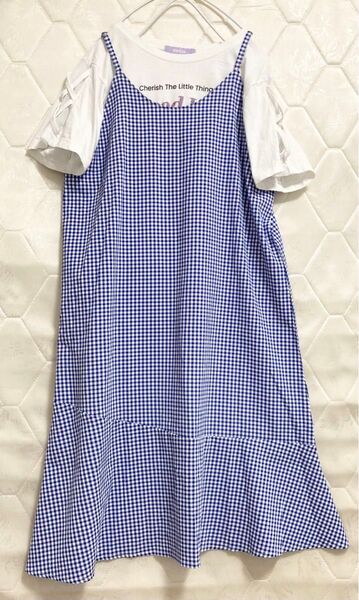 ⑩新品 中古 2点セット ワンピース キャミワンピース ロングワンピース Tシャツ 半袖 ホワイト 子供 ガールズ 150㎝
