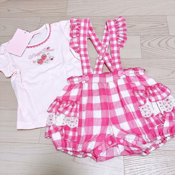 メゾピアノ姫型お嬢様ピンク甘々いちごチェック2点セットコーデ売り