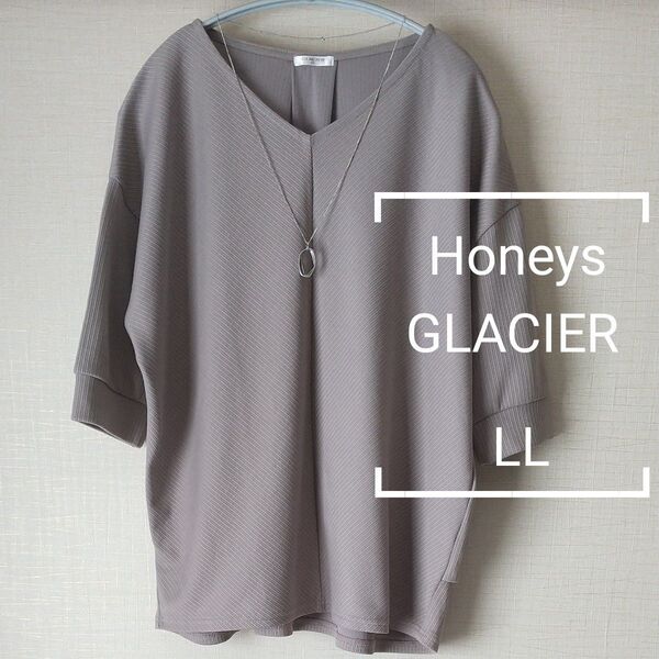 【Honeys】GLACIER ドルマンスリーブ トップス アクセ付き 6分袖 LL【中古】
