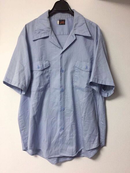 Lee USA製 ビンテージ 70s PERMANENT PRESS Work shirts ライトブルー シャツ 開襟 80s