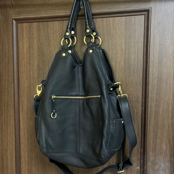 レザー 2way ショルダーバッグ ハンドバッグ ブラック革製品