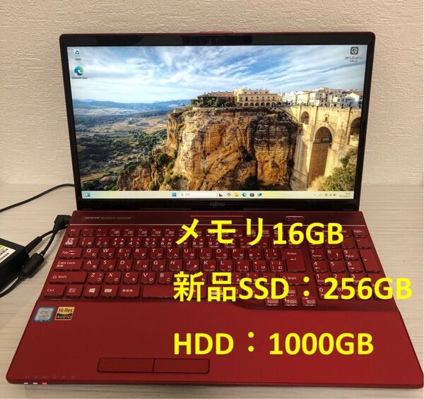 美品 富士通 LIFEBOOK AH53/D1 新品SSD256GB HDD1TB メモリ16GB 動作確認済 ACアダプタ付き