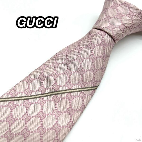 グッチ GUCCI ネクタイ gg柄 総柄 ピンク ビー ハチ 蜂 現行タグ イタリア製 Italy カジュアルフォーマル 結婚式