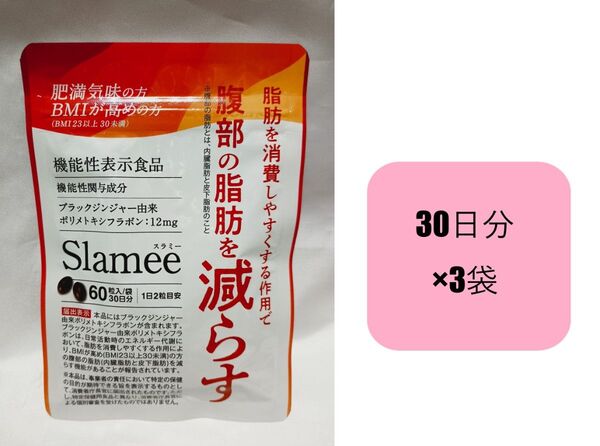 30日分×3袋 スラミー Slamee お腹の脂肪を減らす ダイエットサプリ ブラックジンジャー 皮下脂肪