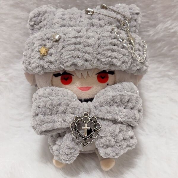でかリボン付き ネコ耳 ニット帽 10cm にじぱぺっと ぬい服