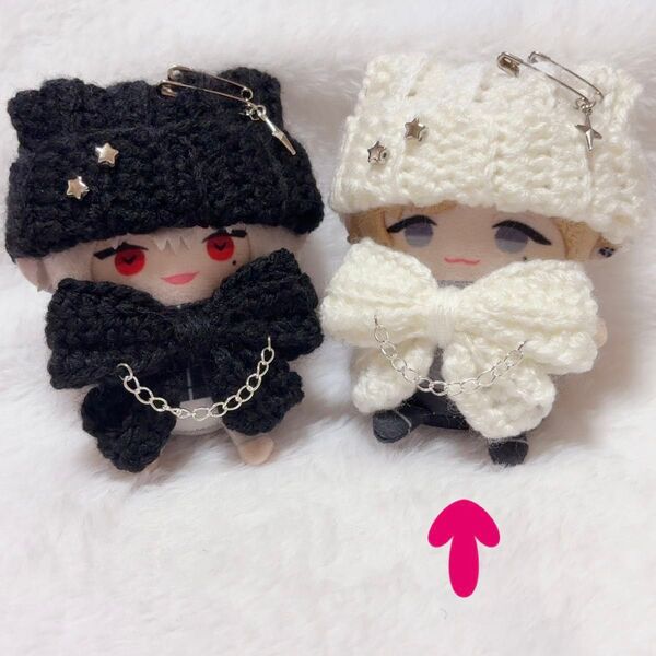 でかリボン付き ネコ耳 ニット帽 10cm にじぱぺっと ぬい服