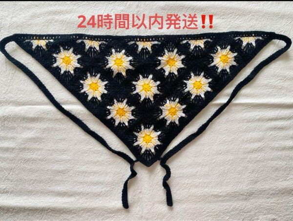 G-DRAGON風 小雛菊ニットボンネット/ヘッドスカーフ(新品・未使用/オールシーズン対応)