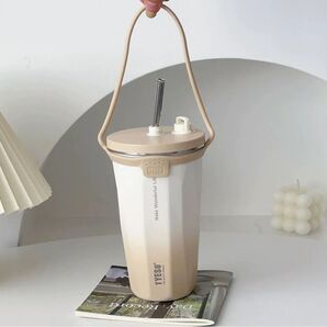 グリーン 正規品 Tyeso ストロー付き タンブラー 持ち運び 保温 保冷 蓋付き こぼれない タンブラー 水筒 大容量