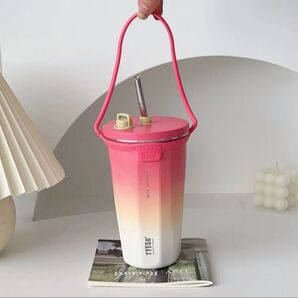 正規品 Tyeso ストロー付き タンブラー 持ち運び 保温 保冷 蓋付き こぼれない タンブラー 水筒 大容量 ステンレス