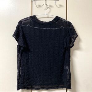 ローリーズファーム ブラウス 重ね着 レイヤード ノースリーブ フリル 刺繍 黒 ブラック LOWRYSFARM カジュアル 古着