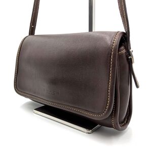 【美品】COACH オールドコーチ ショルダーバッグ ポーチ 9140 ロゴ型押し レザー クロスボディ 斜め掛け ブラウン