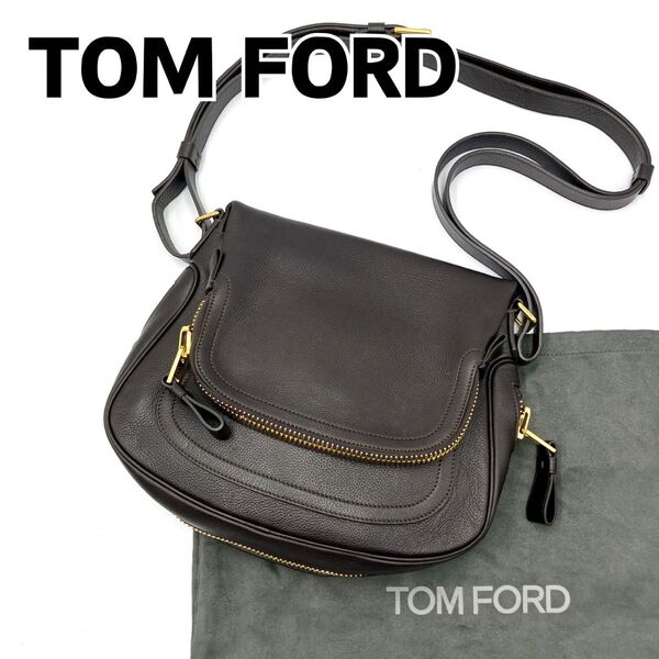 【美品】TOMFORD トムフォード カーフスキン ショルダーバッグ ジェニファーミニ 斜め掛け ゴールド レザー ダークブラウン