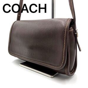 【美品】COACH オールドコーチ ショルダーバッグ ポーチ 9140 ロゴ型押し レザー クロスボディ 斜め掛け ブラウン