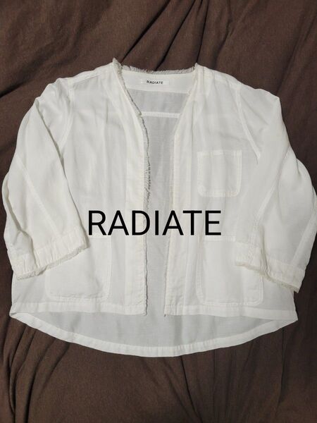 羽織り フリンジ リネン ライトジャケット シャツ 七分袖 ホワイト 白 RADIATE ラディエイト ヤマダヤ 春夏 ノーカラー