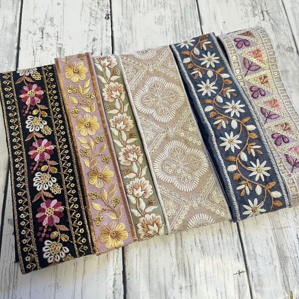 8.インド刺繍リボン 50cm6本アソート