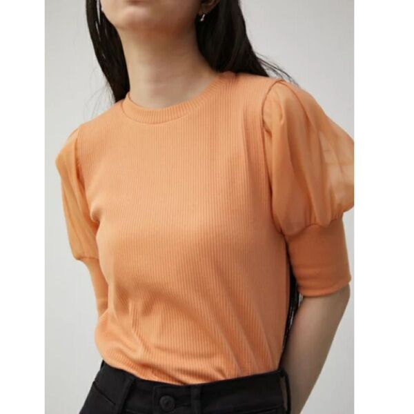 AZUL by moussy リブニットシアースリーブ パフトップス Sサイズ
