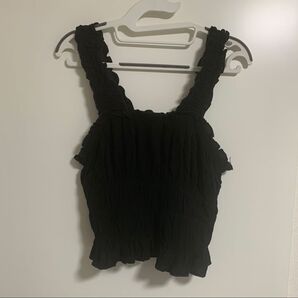 SHEIN フリル キャミソール タンクトップ ノースリーブ トップス 無地 ブラック 黒 3L