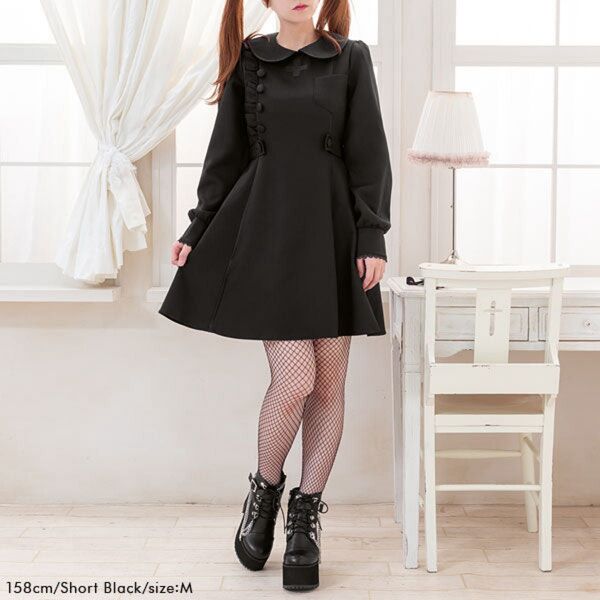 夢展望 ディアマイラブ ナース服 ゴスロリ フリル 量産型 地雷系 コスプレ 黒 ブラック 長袖ワンピース 3L