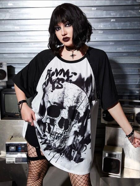 SHEIN Tシャツ ワンピース 半袖 古着 ドクロ 地雷