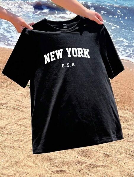 SHEIN Tシャツ ブラック 半袖 半袖Tシャツ 黒 ニューヨーク 4L