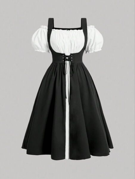 SHEIN 半袖 ロングワンピース メイド服 ロリータ ゴスロリ ゴシック 地雷系 量産型 ブラック フリル