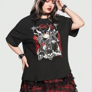 SHEIN ROMWE 悪魔 女の子 地雷系 半袖Tシャツ ブラック 4L
