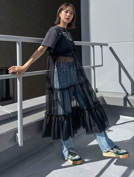 SHEIN FRHFUL シースルー キャミソール メッシュ ワンピース ロング 黒