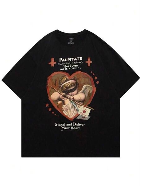 SHEIN ROMWE 天使 地雷系 ストリート 半袖Tシャツ ブラック 4L